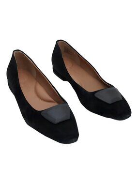 Gentle Souls Women's Hanette Square Toe Dress Suede Flats Black Sz US 11 EU 42